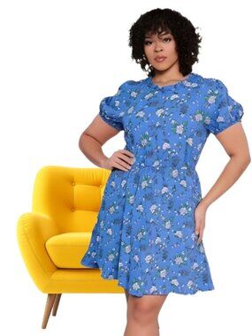 J Crew Women's Blue Floral Tie Back Puff Sleeve Dress Size 12